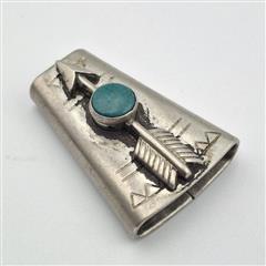 Vintage Fred Harvey Era 925 Sterling Silver Turquoise Arrow Slide Bolo Tie Clasp